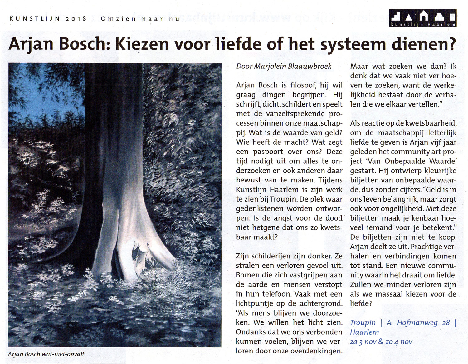 Arjan Bosch in Kunstlijnkrant 2018