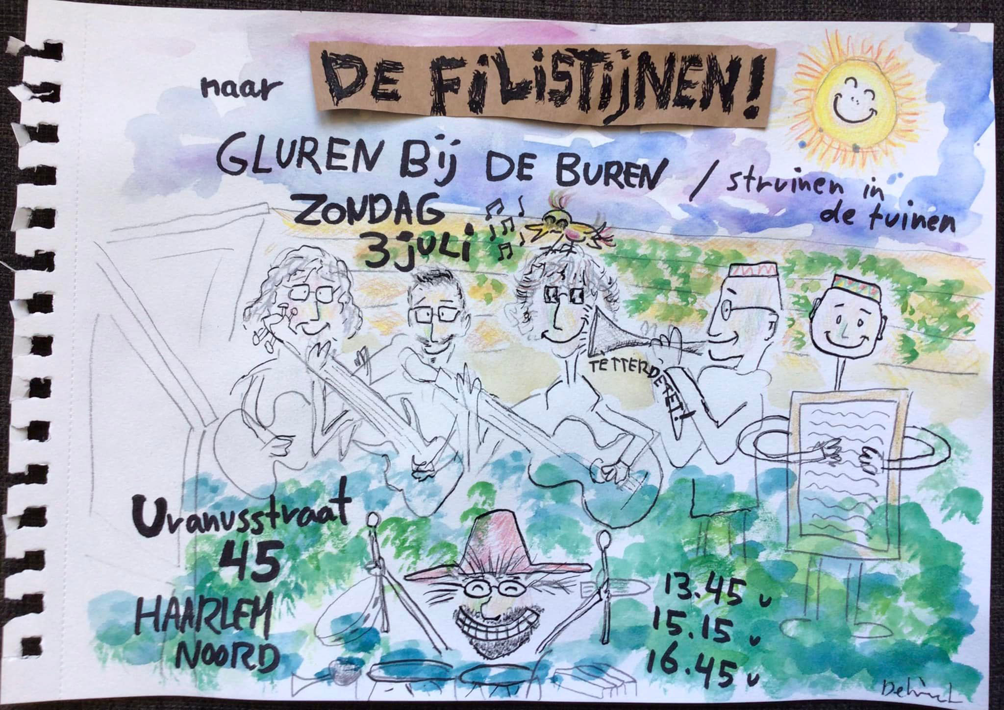 De Filistijnen traden 3 juli op bij Gluren bij de Buren / struinen in de tuinen – Haarlem