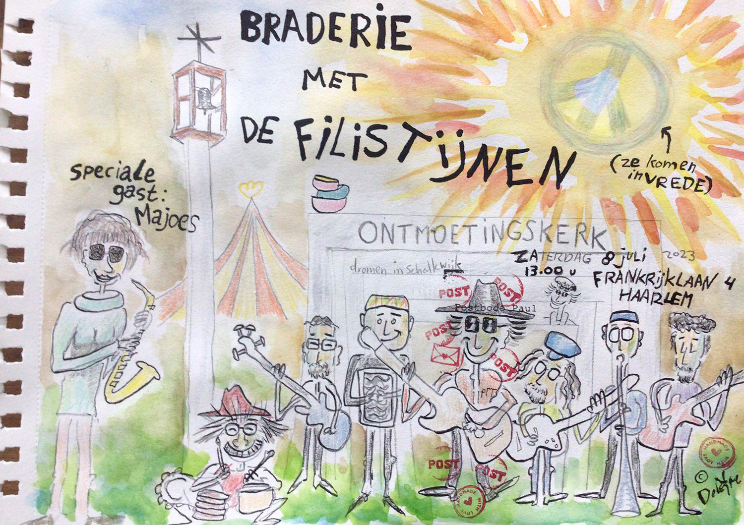 De Filistijnen speelden 8 juli bij braderie rondom De Ontmoetingskerk